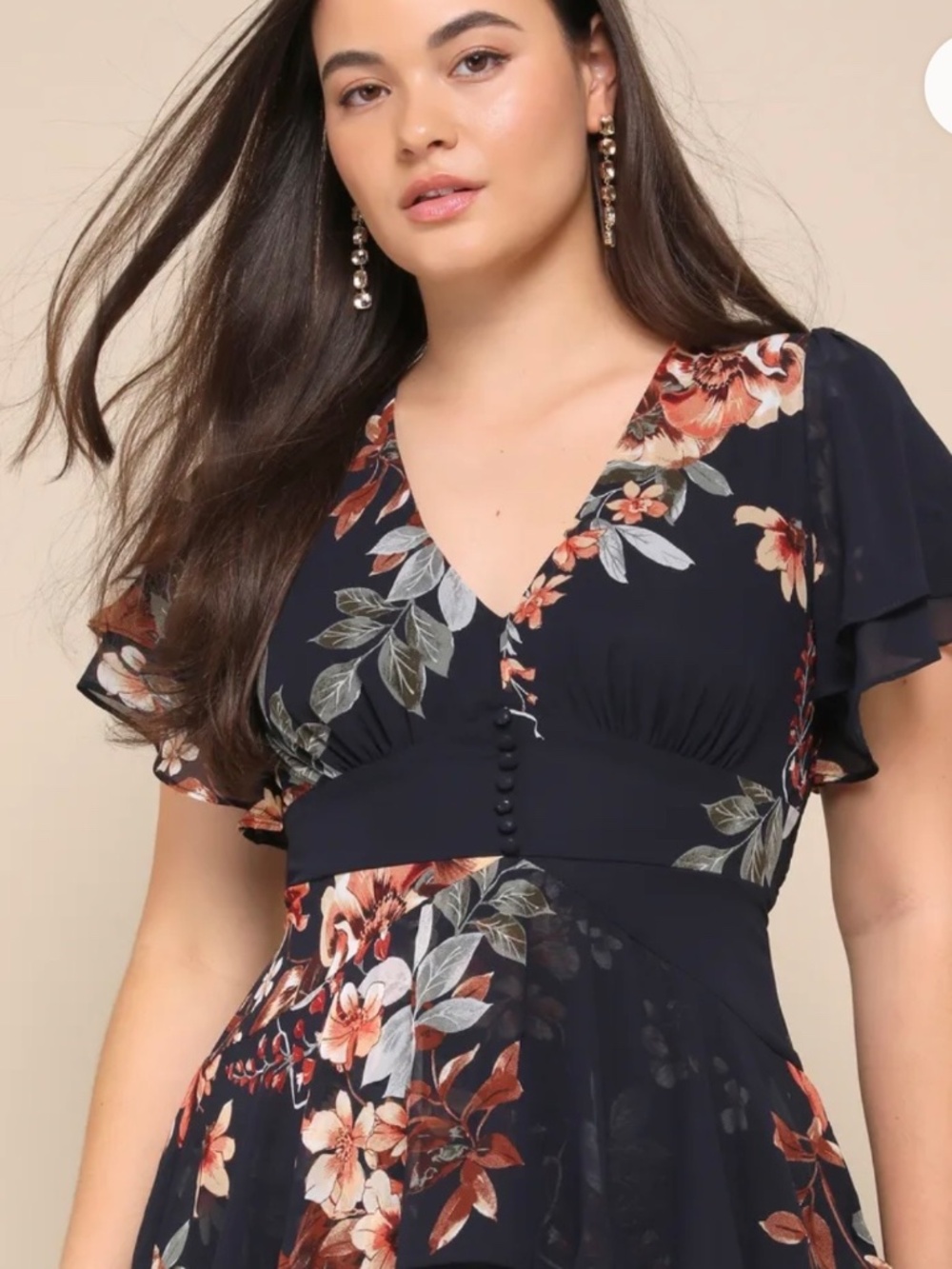 Lulus Midnight Mood Navy Blue Floral Print Tiered Maxi Dress - Size L - Picture 3 of 8